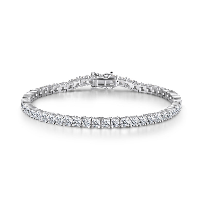 Bracciale Tennis In Moissanite 15 Carati - Bracciale Uomo Donna Oro Bianco 18k Placcato Su Argento 925, Pietre D Colore VVS1 Taglio Rotondo 5 Mm, Ipoallergenico Con Chiusura A Molla