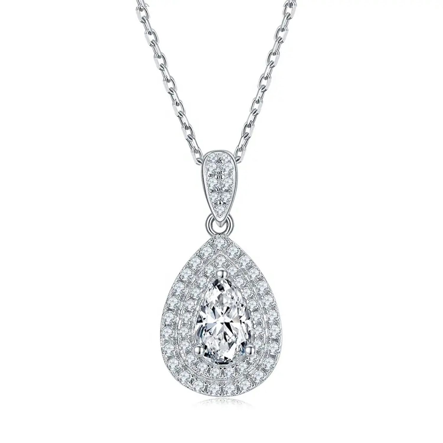 Limited - Collana Moissanite Taglio Goccia su Argento 925 con Doppio Contorno